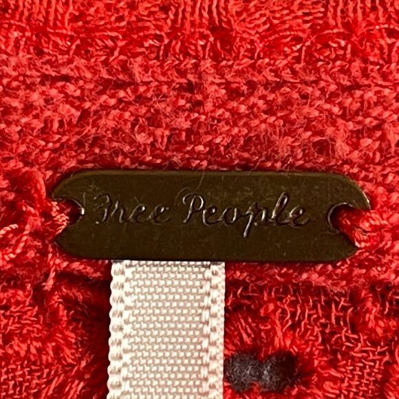 Free People Top Women Size PS Orange Eyelet Lace Bell Sleeve V Neck Boho - Picture 2 of 10